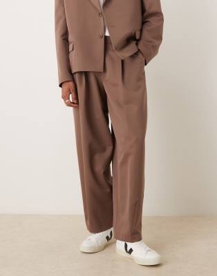 barrel leg suit pants in brown