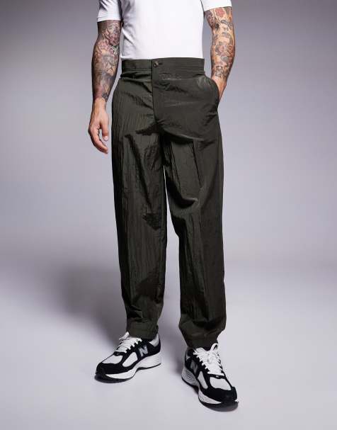 ASOS DESIGN barrel leg suit pants in khaki techy fabric - view 1