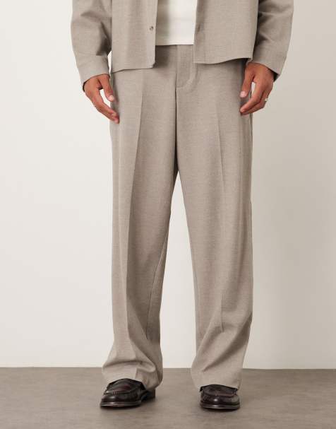 ASOS DESIGN barrel leg suit pants in neutral brushed twill - view 1