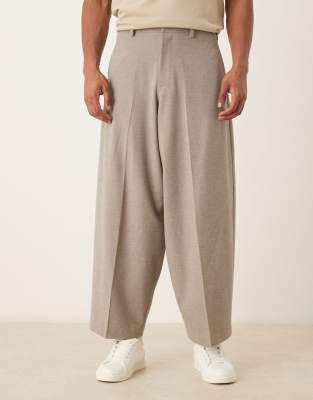 ASOS DESIGN barrel leg suit trouser in grey brushed marl