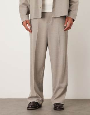 ASOS DESIGN barrel leg suit trousers in neutral brushed twill