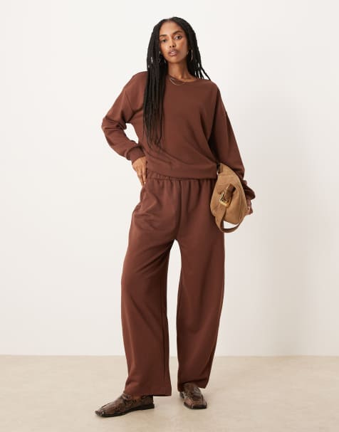 ASOS DESIGN barrel leg sweatpants in brown - part of a set - view 1