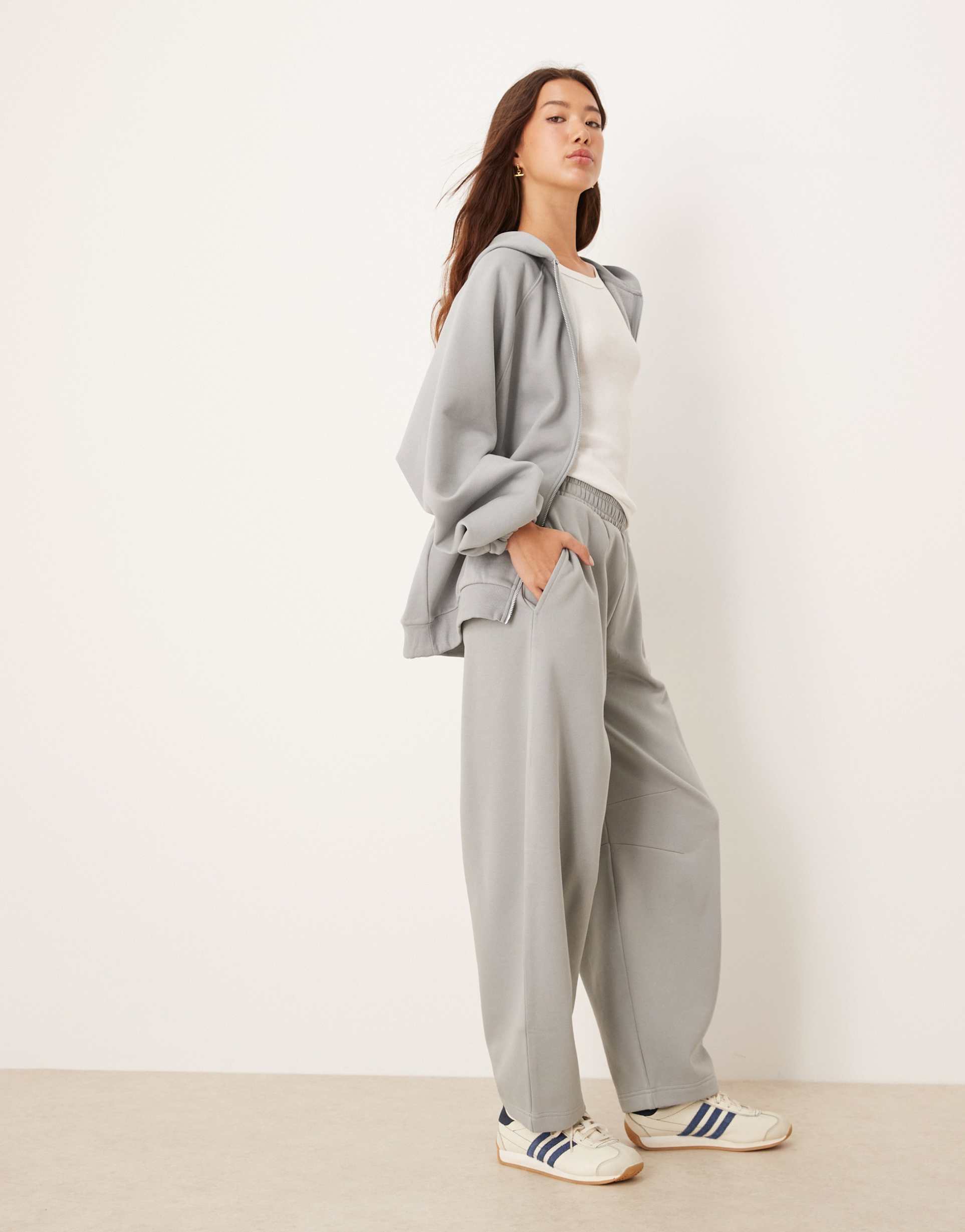 asos design barrel leg sweatpants in dusky blue - part of a set