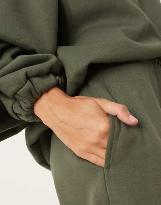 ASOS DESIGN barrel leg sweatpants in khaki, 4 of 5