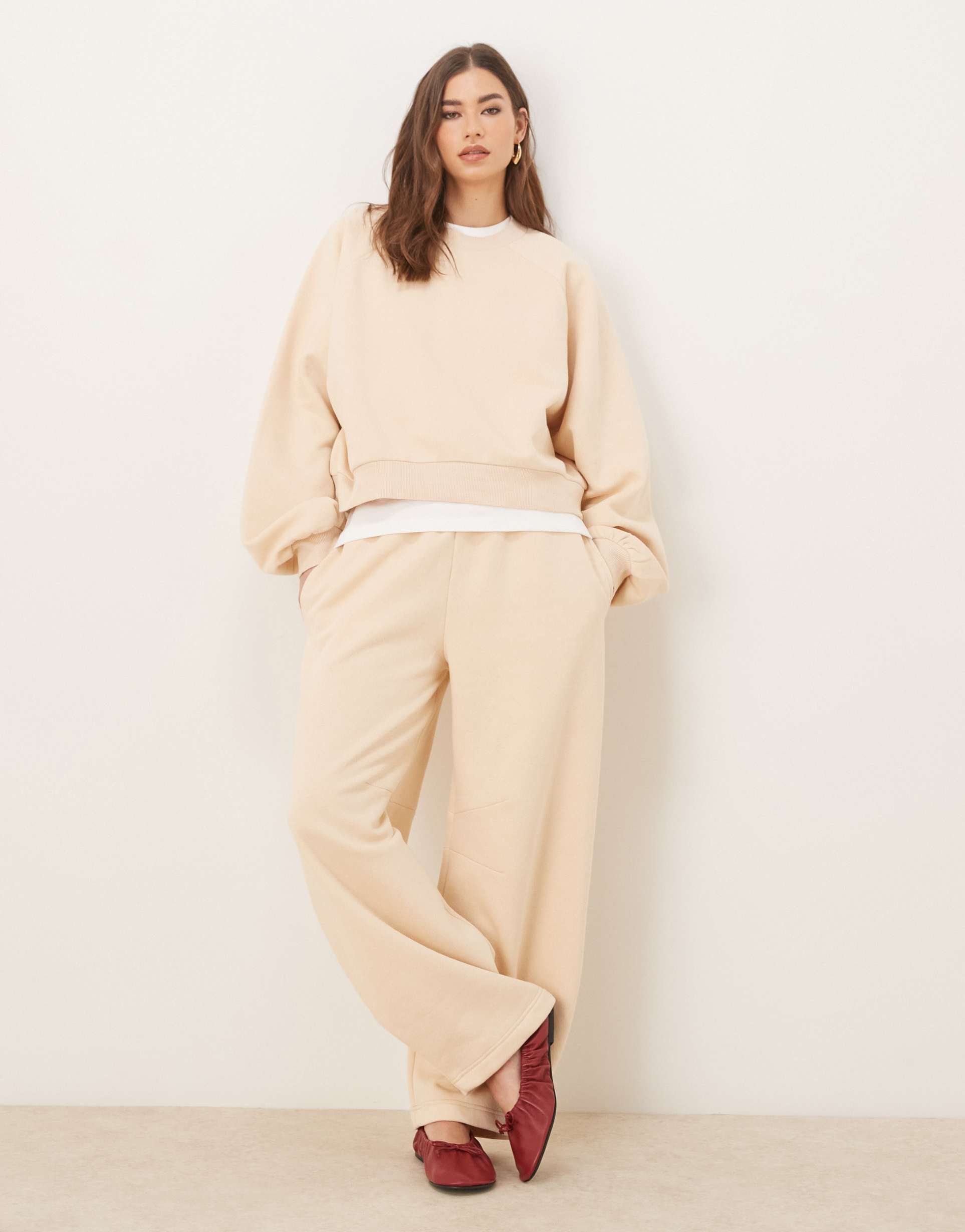 asos design barrel leg sweatpants in taupe - part of a set