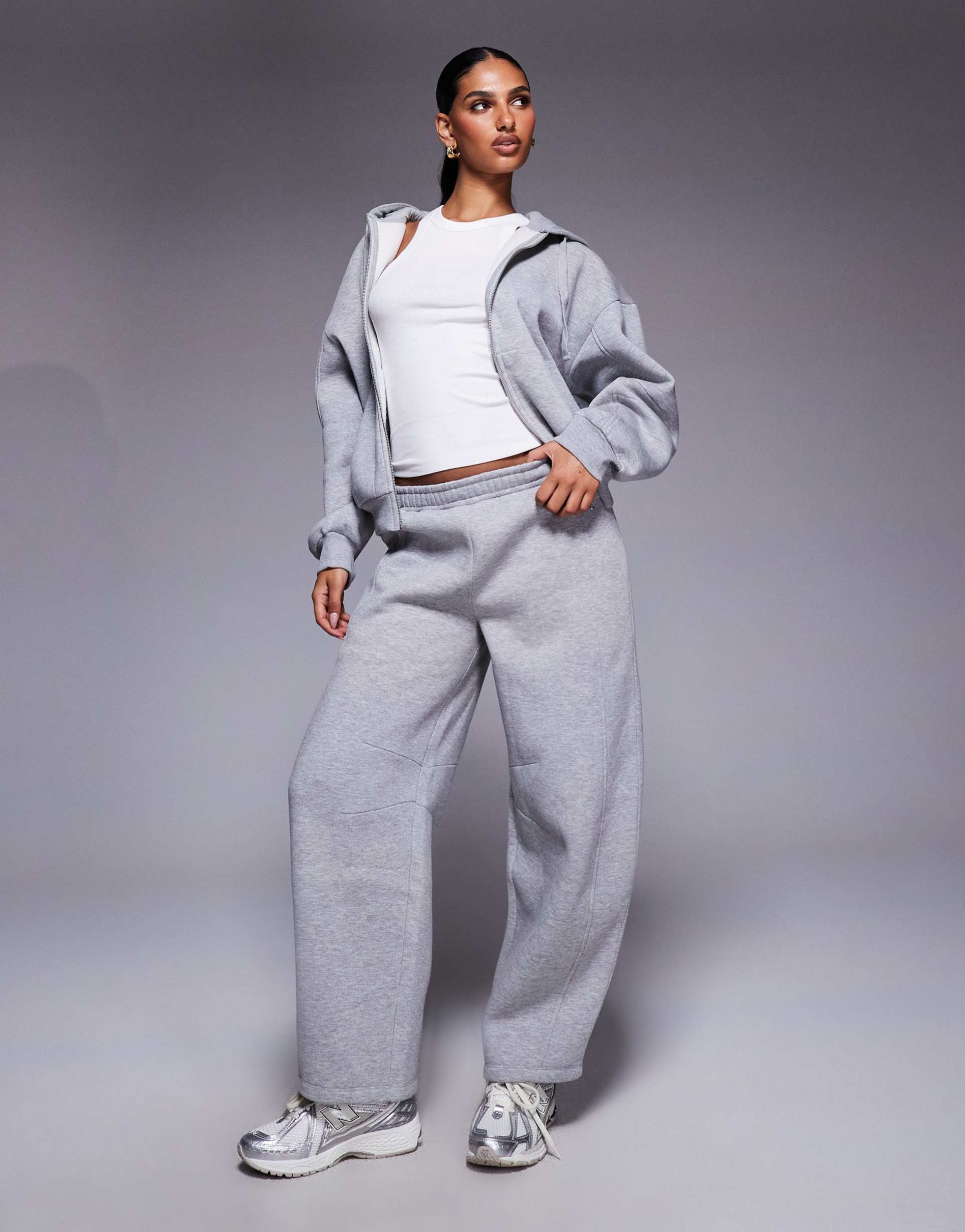 asos design barrel leg sweatpants with seam detail in gray heather - part of a set