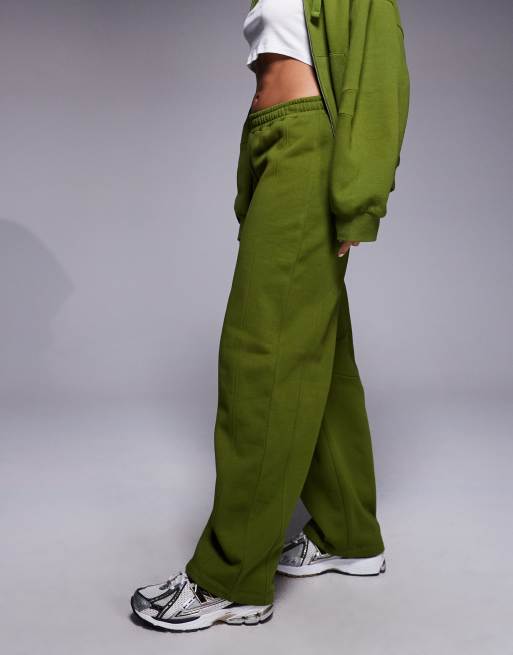ASOS DESIGN barrel leg sweatpants with seam detailing in green - part of a set