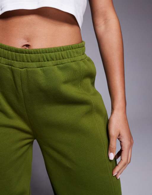 ASOS DESIGN barrel leg sweatpants with seam detailing in green - part of a set