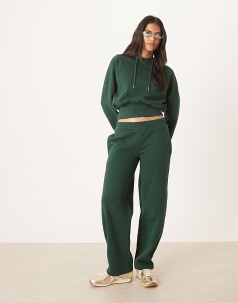 ASOS DESIGN barrel leg trackies in dark green (part of a set) - view 1