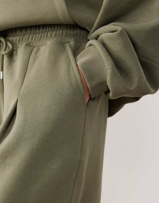 ASOS DESIGN barrel leg trackies in khaki (part of a set), 3 of 5