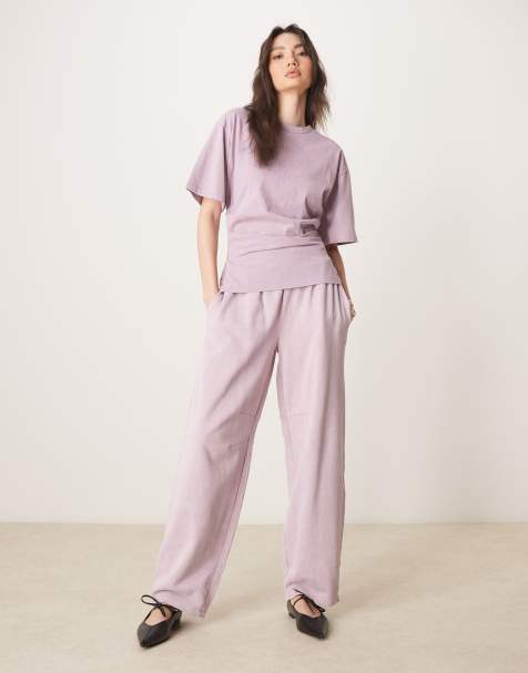 ASOS DESIGN barrel leg trackies in washed mauve (part of a set) - view 1