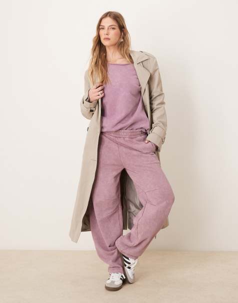 ASOS DESIGN barrel leg trackies in washed purple - view 1