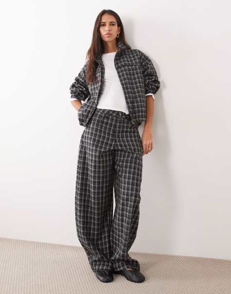 ASOS DESIGN barrel leg trouser co-ord in mono check - view 1
