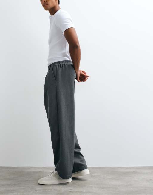 ASOS DESIGN barrel leg trouser in charcoal wool look, 3 of 5