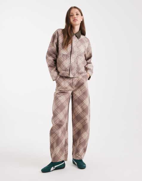 ASOS DESIGN barrel leg trousers in battered check - view 1