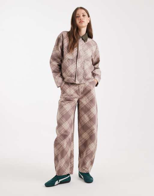 ASOS DESIGN barrel leg trousers in battered check