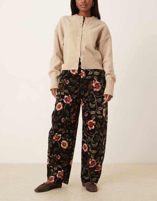 ASOS DESIGN barrel leg trousers in cord in floral print , 2 of 5