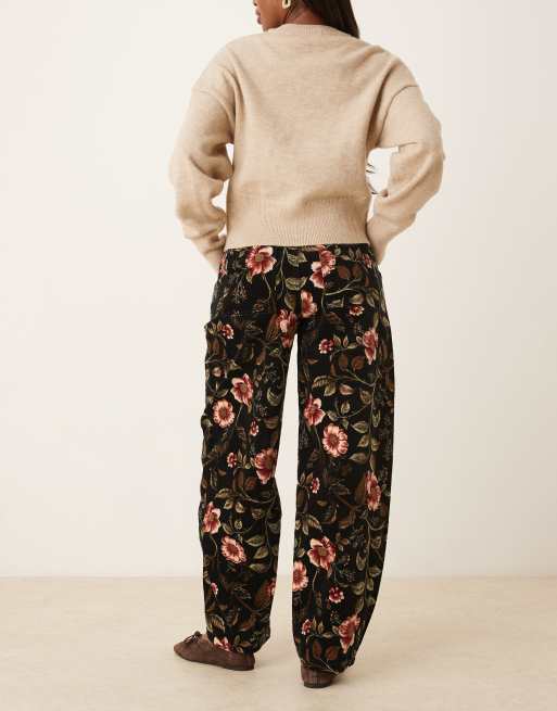 ASOS DESIGN barrel leg trousers in cord in floral print , 4 of 5