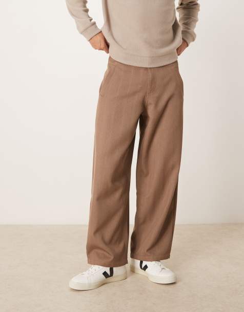 ASOS DESIGN barrel leg trousers with pleats in brown - view 1