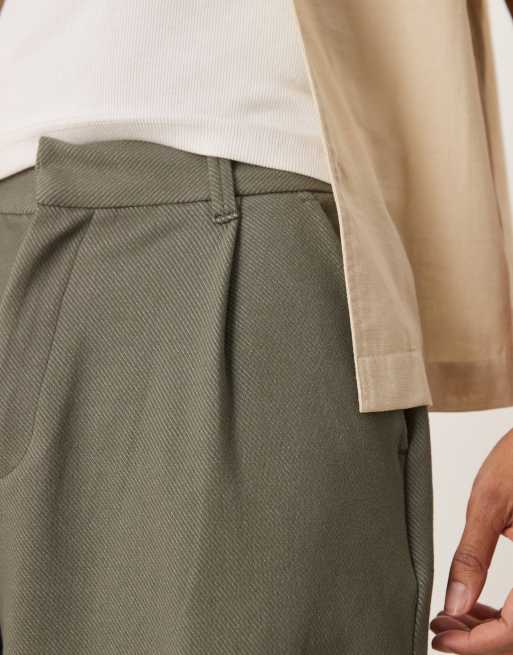 ASOS DESIGN barrel leg twill pants in khaki green - part of a set, 2 of 5