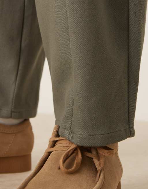 ASOS DESIGN barrel leg twill pants in khaki green - part of