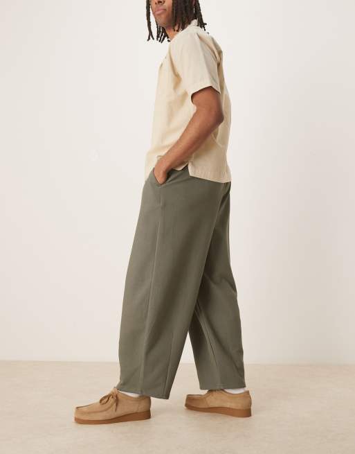 ASOS DESIGN barrel leg twill pants in khaki green - part of a set, 4 of 5