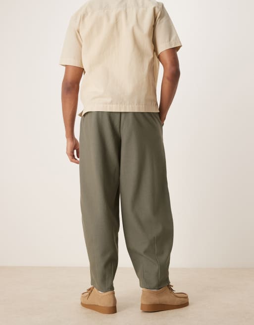 ASOS DESIGN barrel leg twill pants in khaki green - part of a set, 5 of 5