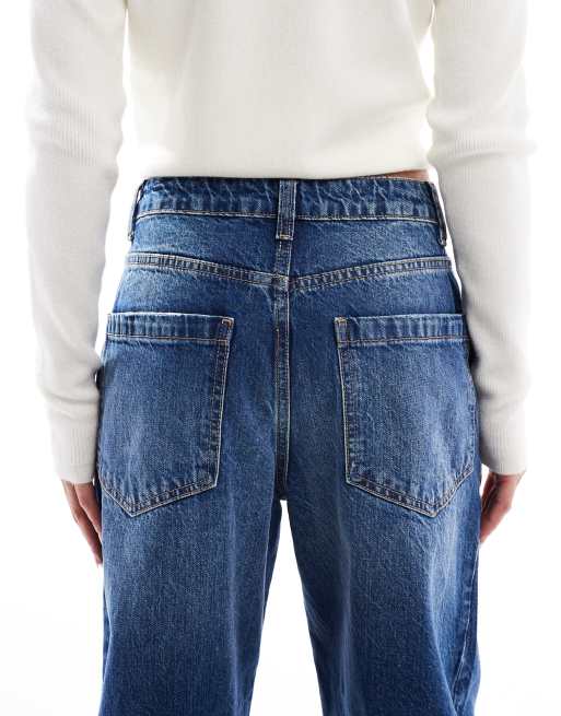 ASOS DESIGN barrel leg twisted jean in dark mid blue, 5 of 5