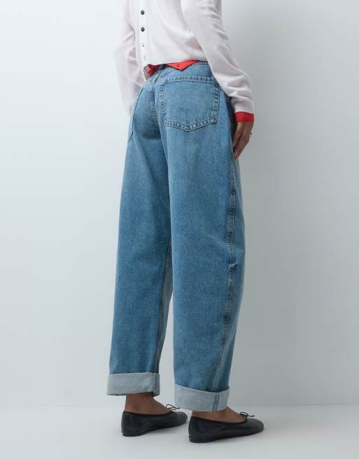 ASOS DESIGN barrel med uppvikta benslut i mellanblå tvätt, 5 av 5