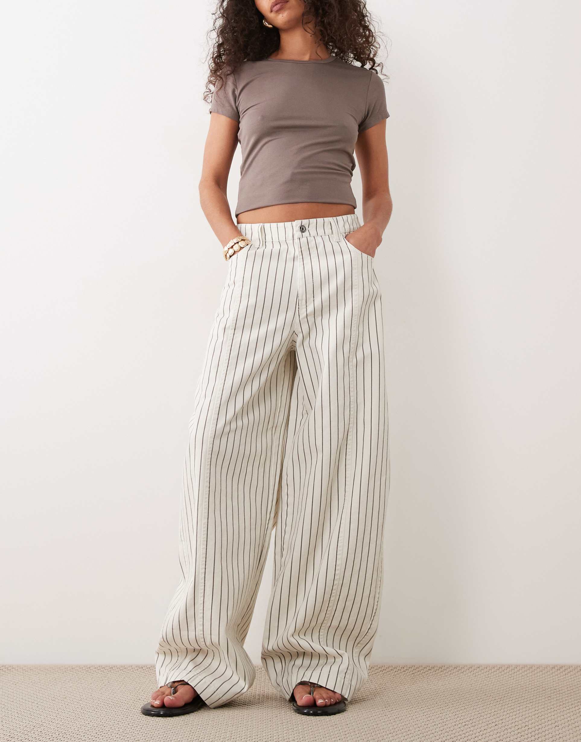 asos design barrel pants in chocolate and cream stripes