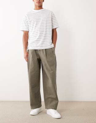 ASOS DESIGN barrel pants in khaki with pleats khaki
