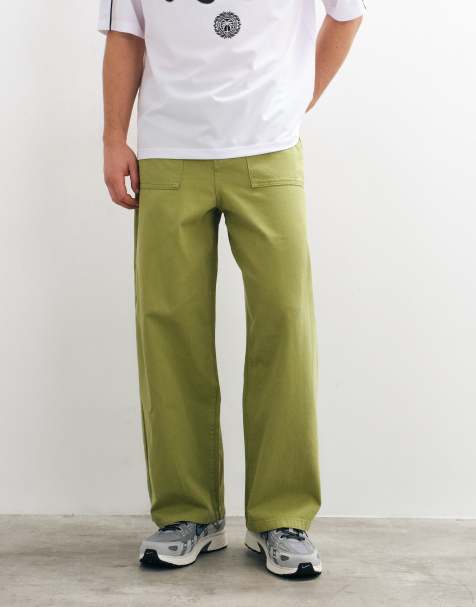 ASOS DESIGN barrel pants in olive with fatigue pockets - view 1