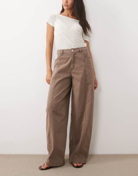 ASOS DESIGN barrel pants in washed effect in mushroom - view 1