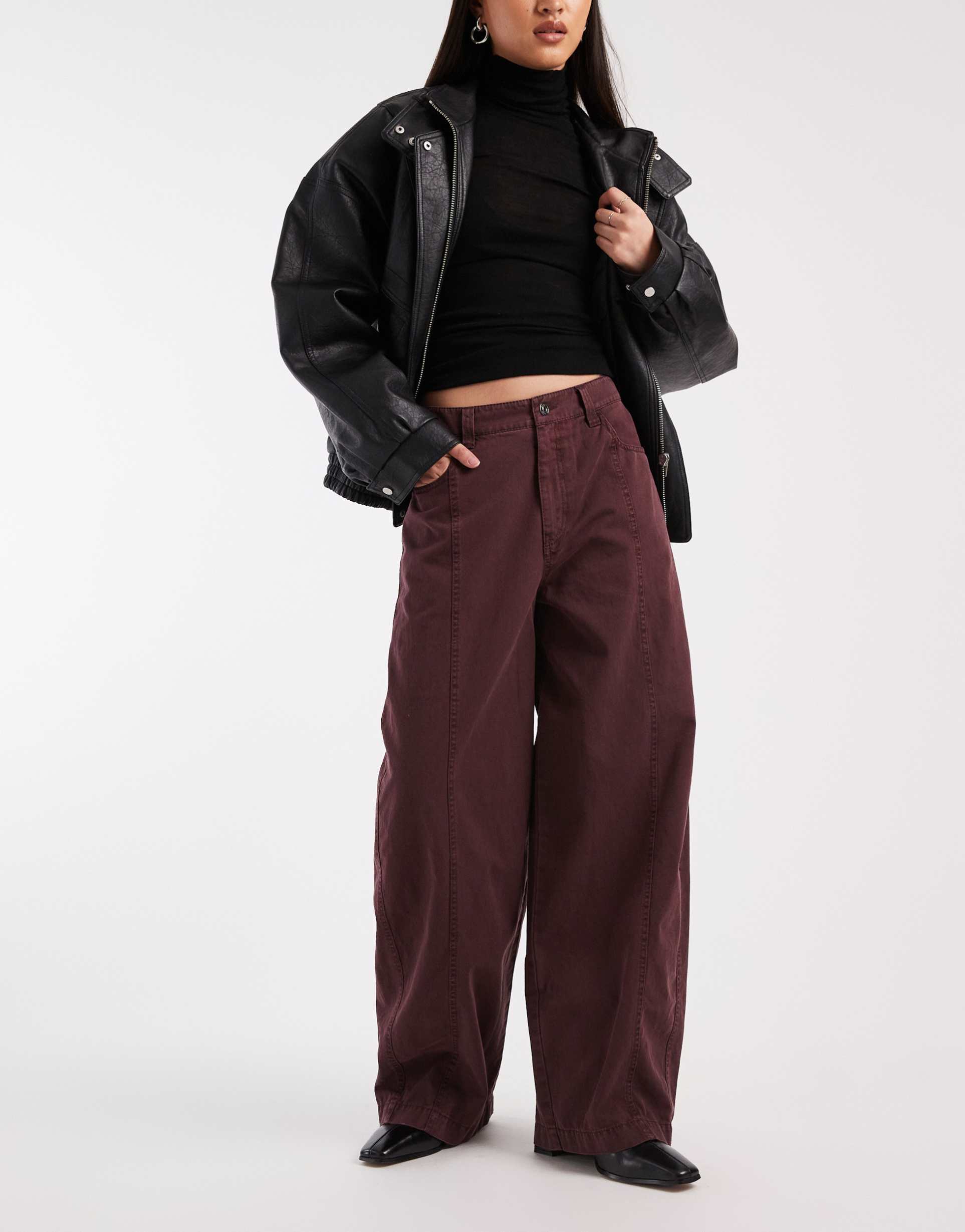 asos design barrel pants in washed effect in plum