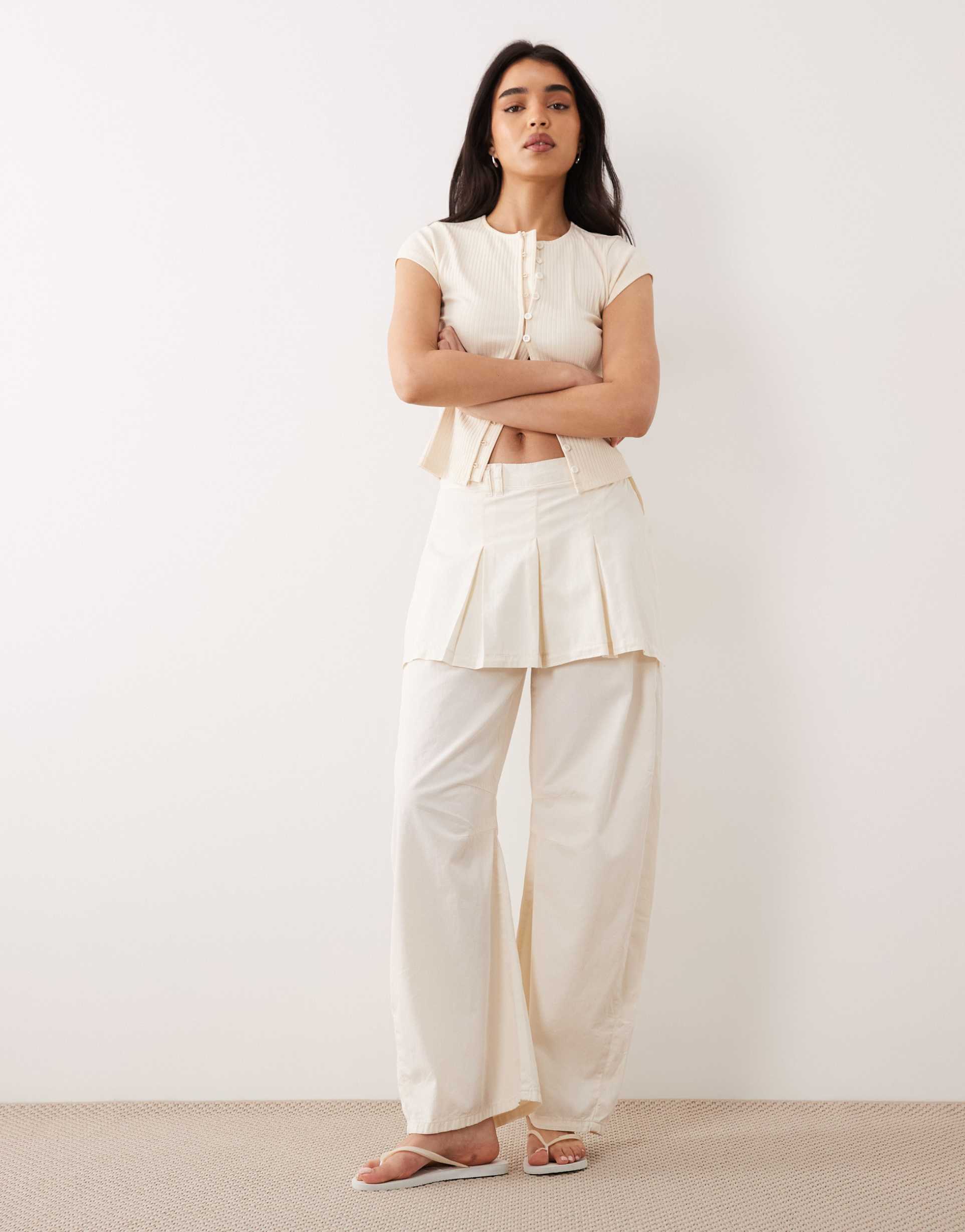 asos design barrel pants with pleated skirt in cream