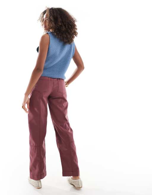 ASOS DESIGN barrel pants with seam detail in washed plum, 4 of 5