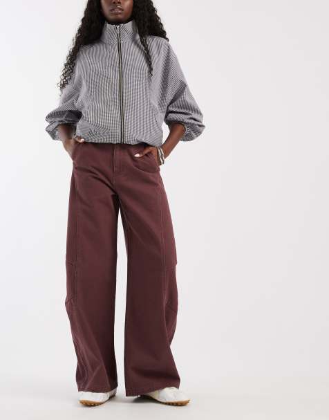 ASOS DESIGN barrel pants with side panel detail in burgundy - view 1
