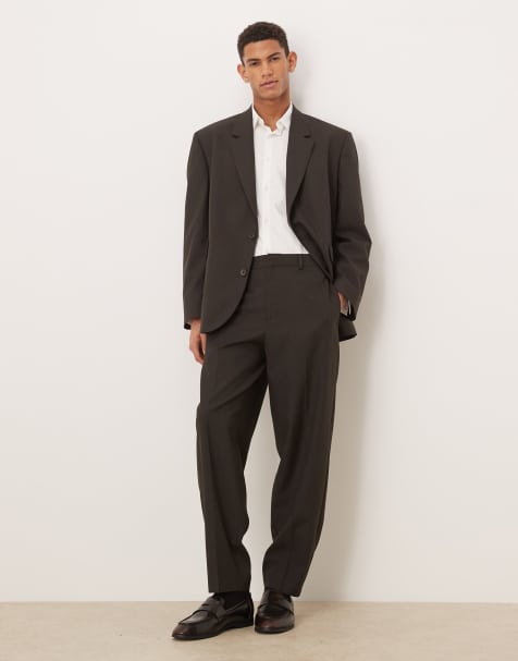 ASOS DESIGN barrel suit pants in tonal brown pinstripe - view 1