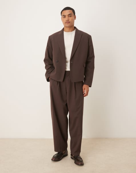ASOS DESIGN barrel suit trousers in brown flannel - view 1