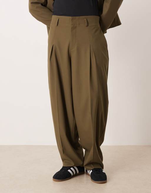 ASOS DESIGN barrel suit trousers in olive green twill, 2 of 5