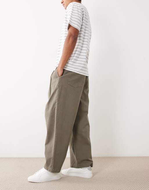 ASOS DESIGN barrel trouser in khaki with pleats, 3 of 5