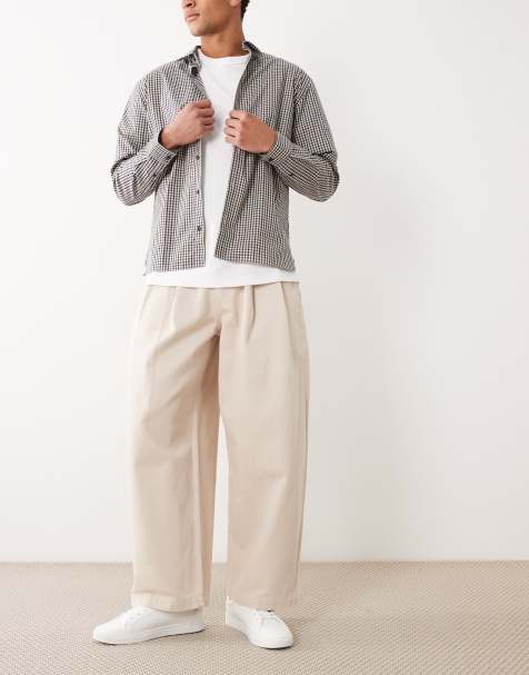 ASOS DESIGN barrel trouser in stone with pleats - view 1