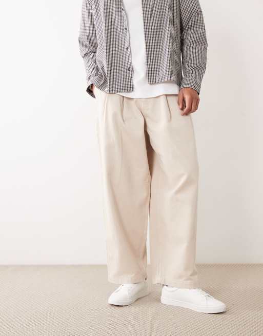 ASOS DESIGN barrel trouser in stone with pleats, 2 of 5