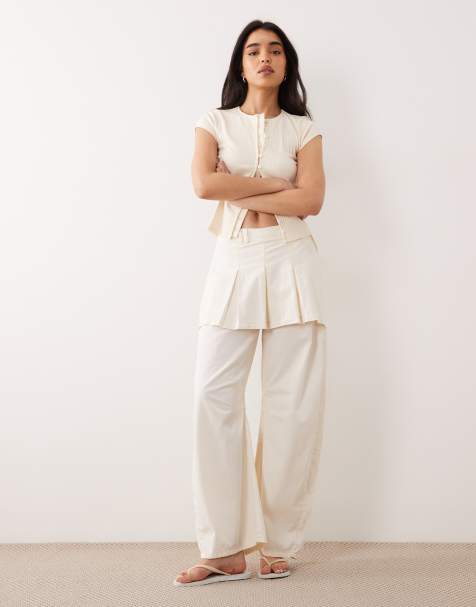 ASOS DESIGN barrel trouser with pleated skirt in cream - view 1