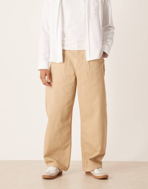 ASOS DESIGN barrel trousers in beige with side cinch
