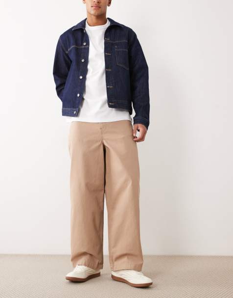 ASOS DESIGN barrel trousers in beige with vintage wash