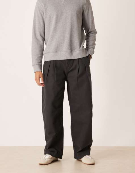 ASOS DESIGN barrel trousers in black with pleats
