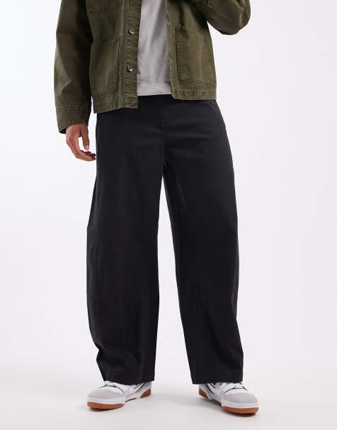 ASOS DESIGN barrel trousers in black with seam details