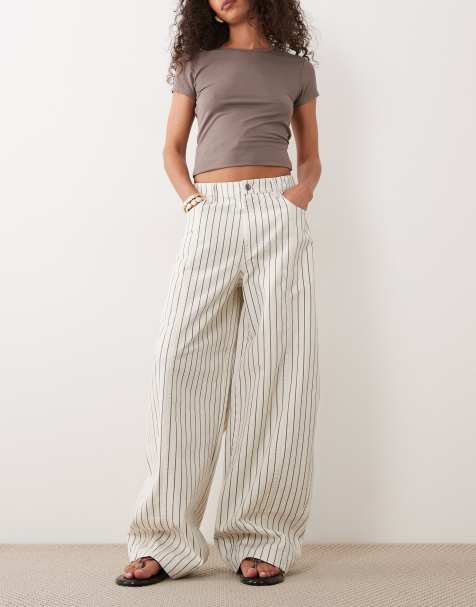 ASOS DESIGN barrel trousers in chocolate and cream stripe - view 1