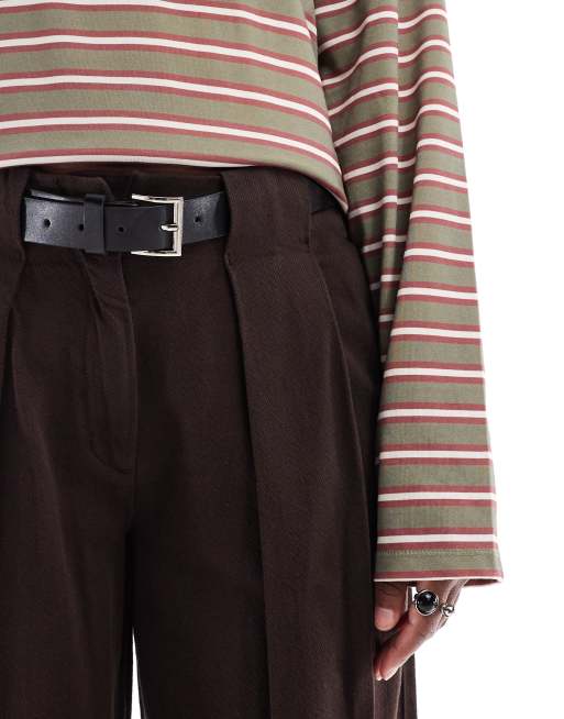 ASOS DESIGN barrel trousers with belt in washed brown, 4 of 5